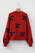 Pearl Embellished Bow Applique Mock Neck Sweater