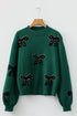 Pearl Embellished Bow Applique Mock Neck Sweater
