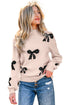 Pearl Embellished Bow Applique Mock Neck Sweater