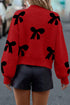 Pearl Embellished Bow Applique Mock Neck Sweater