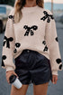 Pearl Embellished Bow Applique Mock Neck Sweater