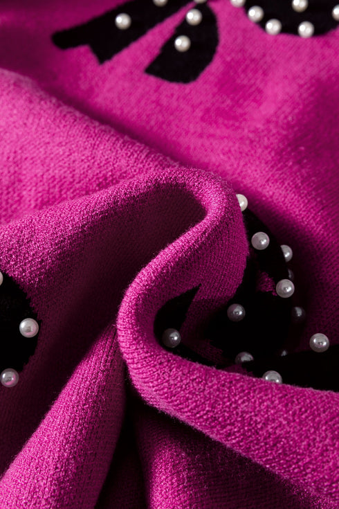 Pearl Embellished Bow Applique Mock Neck Sweater