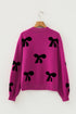 Pearl Embellished Bow Applique Mock Neck Sweater