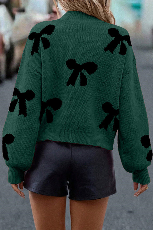 Pearl Embellished Bow Applique Mock Neck Sweater