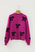 Pearl Embellished Bow Applique Mock Neck Sweater