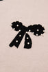 Pearl Embellished Bow Pattern Drop Shoulder Rib Trim Pullover Sweater