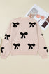 Pearl Embellished Bow Pattern Drop Shoulder Rib Trim Pullover Sweater
