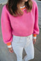 Pearl Embellished Contrast Trim Plush Knit Sweater