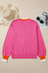 Pearl Embellished Contrast Trim Plush Knit Sweater
