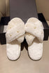 Pearl Embellished Criss Cross Plush Fleece House Slippers