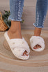 Pearl Embellished Criss Cross Plush Fleece House Slippers