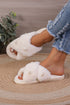 Pearl Embellished Criss Cross Plush Fleece House Slippers