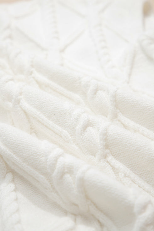 Pearl Embellished Diamond Cable Knit Sleeveless Sweater