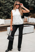 Pearl Embellished Diamond Cable Knit Sleeveless Sweater