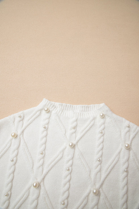 Pearl Embellished Diamond Cable Knit Sleeveless Sweater