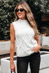Pearl Embellished Diamond Cable Knit Sleeveless Sweater