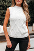 Pearl Embellished Diamond Cable Knit Sleeveless Sweater