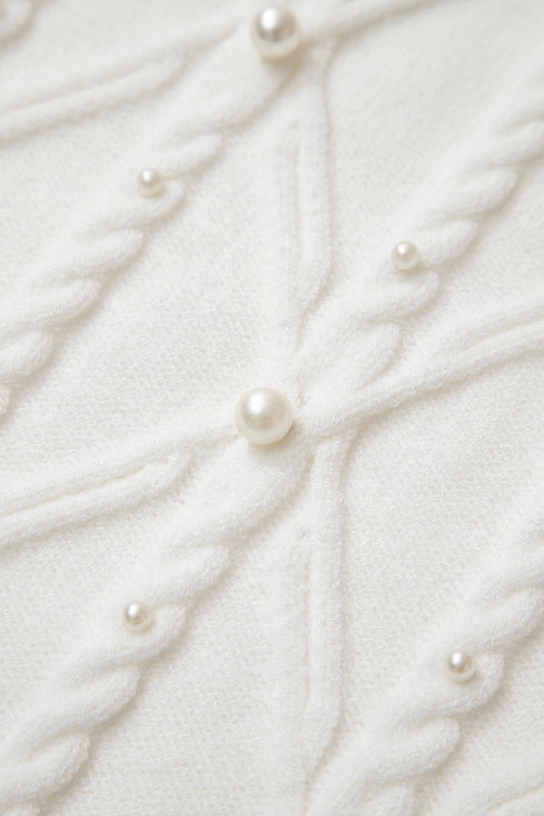 Pearl Embellished Diamond Cable Knit Sleeveless Sweater