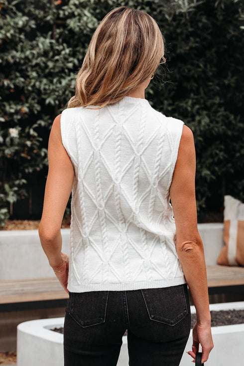 Pearl Embellished Diamond Cable Knit Sleeveless Sweater