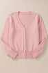 Pearl Embellished Diamond Knit Button Front Cardigan