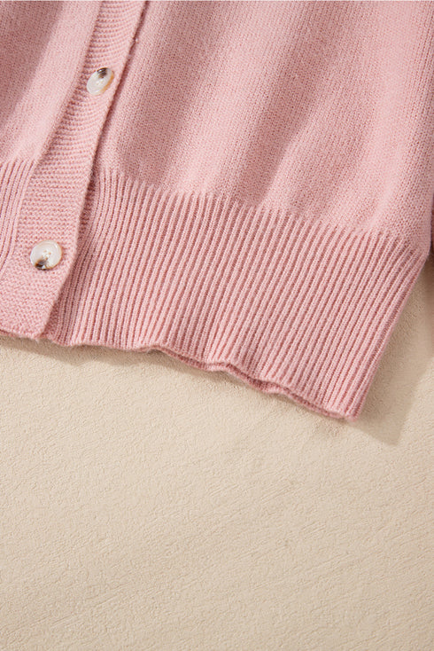 Pearl Embellished Diamond Knit Button Front Cardigan