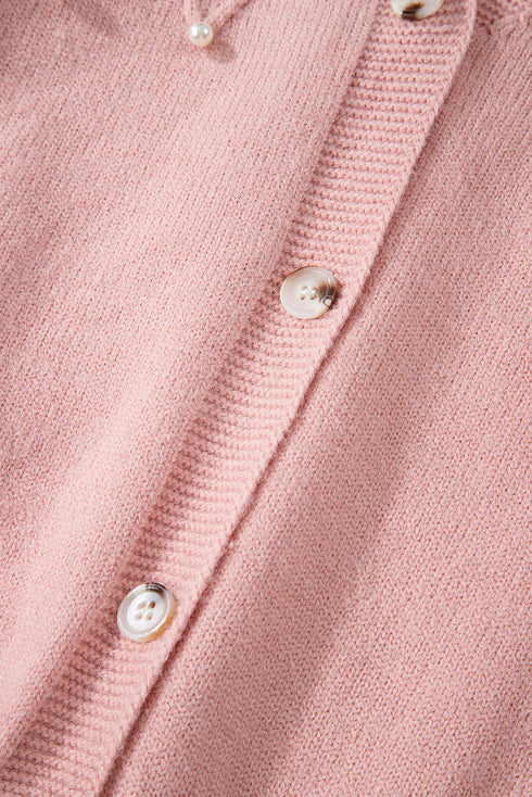 Pearl Embellished Diamond Knit Button Front Cardigan
