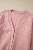 Pearl Embellished Diamond Knit Button Front Cardigan