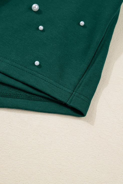 Pearl Embellished Drop Shoulder Pullover Mini Skirt Two Piece Dress
