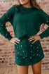 Pearl Embellished Drop Shoulder Pullover Mini Skirt Two Piece Dress