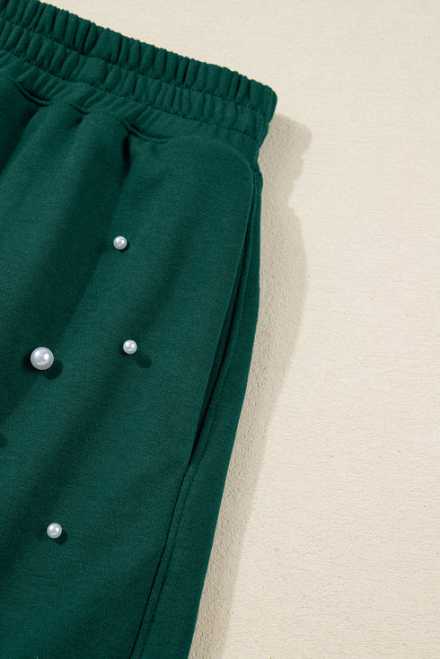 Pearl Embellished Drop Shoulder Pullover Mini Skirt Two Piece Dress