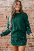 Pearl Embellished Drop Shoulder Pullover Mini Skirt Two Piece Dress