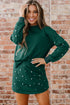 Pearl Embellished Drop Shoulder Pullover Mini Skirt Two Piece Dress