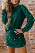 Pearl Embellished Drop Shoulder Pullover Mini Skirt Two Piece Dress