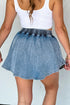 Pearl Embellished Elastic Waist Mini Denim Shorts
