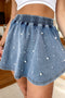 Pearl Embellished Elastic Waist Mini Denim Shorts