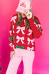 Pearl Embellished Fuzzy Bow Crew Neck Sweater