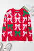 Pearl Embellished Fuzzy Bow Crew Neck Sweater