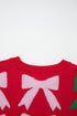 Pearl Embellished Fuzzy Bow Crew Neck Sweater