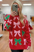 Pearl Embellished Fuzzy Bow Crew Neck Sweater