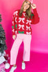 Pearl Embellished Fuzzy Bow Crew Neck Sweater