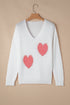 Pearl Embellished Heart Motif Fuzzy Knit Sweater