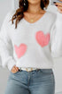 Pearl Embellished Heart Motif Fuzzy Knit Sweater