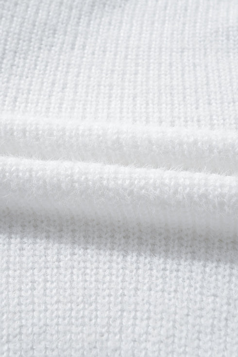 Pearl Embellished Heart Motif Fuzzy Knit Sweater