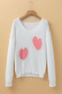Pearl Embellished Heart Motif Fuzzy Knit Sweater