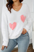 Pearl Embellished Heart Motif Fuzzy Knit Sweater