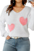 Pearl Embellished Heart Motif Fuzzy Knit Sweater