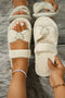 Pearl Embellished Heart Ribbed Open Toe Slide Slippers