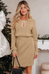 Pearl Embellished Keyhole Blouson Knit Sweater Dress