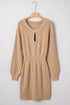 Pearl Embellished Keyhole Blouson Knit Sweater Dress
