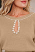 Pearl Embellished Keyhole Blouson Knit Sweater Dress